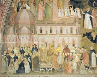 A Igreja Militante e Triunfante, pormenor das autoridades seculares com Santa Maria del Fiore ao fundo, da Capela Espanhola, c. 1369, pormenor do fresco 31612